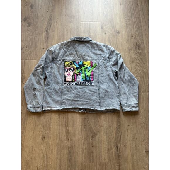 MTV VTG STYLE 2020 Distressed Gray Denim Jean Jacket Embroidered Patch XXXL(21) - Picture 1 of 9